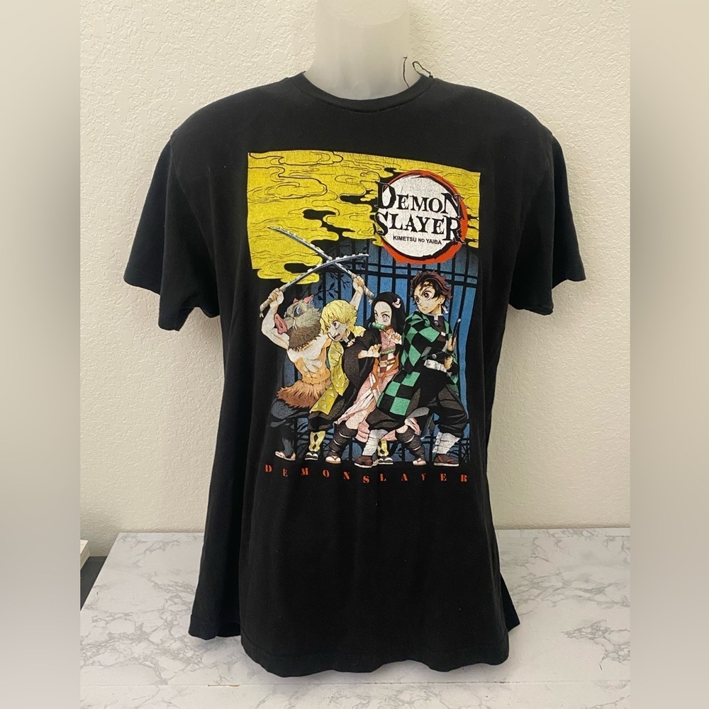 DEMON SLAYER ANIME Short Sleeve T-Shirt Mens L Black Official Tee Demonslayer​​​